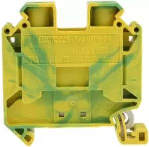 image of Phoenix Contact Green/Yellow UT 16-PE Earth Terminal Block, 16 4 AWG, 1.5 25mm, ATEX