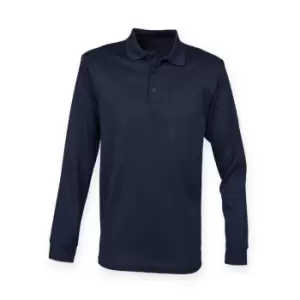 image of Henbury Adults Unisex Long Sleeve Coolplus Piqu Polo Shirt (4XL) (Navy)