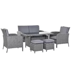 image of Outsunny 6 Pcs All Weather Pe Rattan Dining Table Sofa Furniture Set W/ Cushions