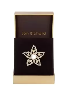 Image of Gold Plated Pearl And Flower Brooch - Gift Boxed