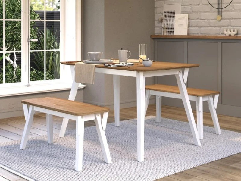 Image of Core Corona White Large Dining Table and 2 Bench Set