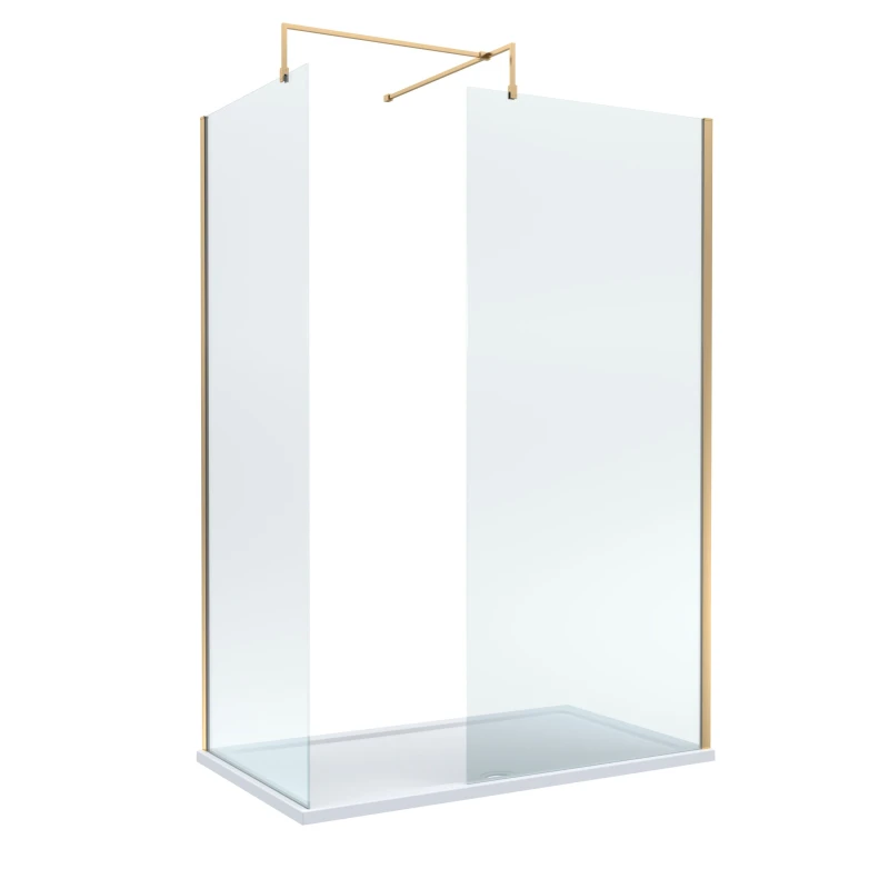 Image of Balterley 8mm Glass Wetroom Screens Brushed Brass Profile and Tray 1400 x 900mm White