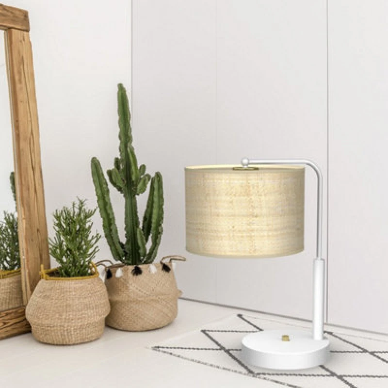 Image of Milagro Marshall Hand Made Table Lamp Natural Rattan Coloured Fabric White unisex
