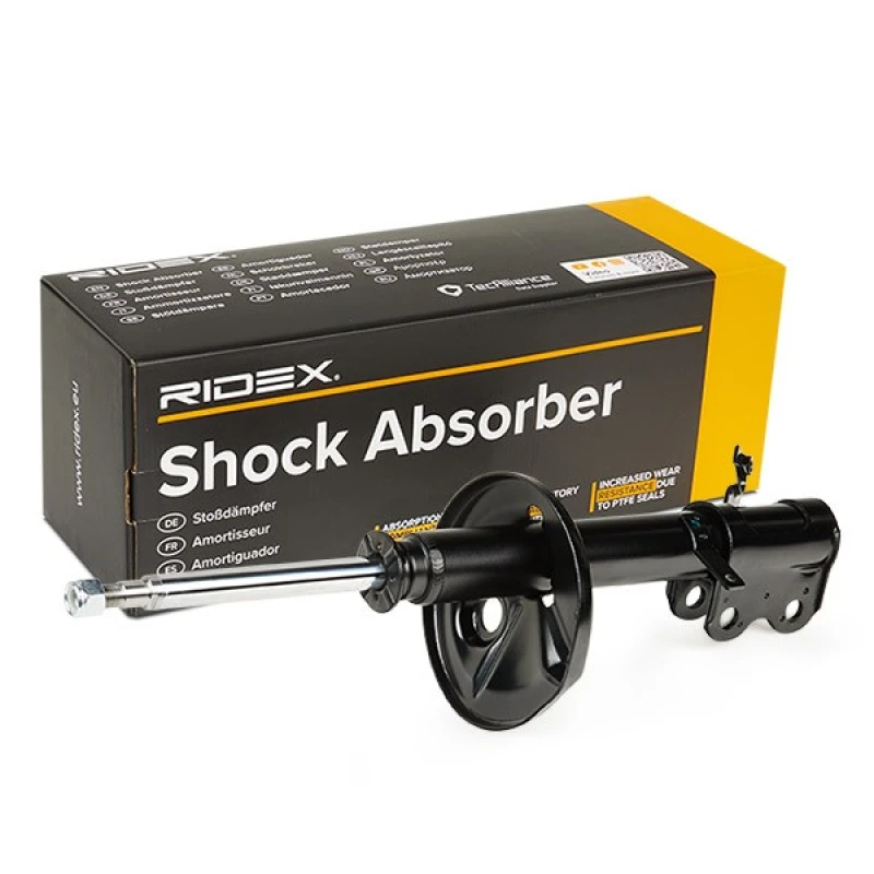Image of RIDEX 854S0723 Shock absorber Front Axle Left, Gas Pressure, Twin-Tube, Suspension Strut, Bottom Clamp Shock Absorber (854)