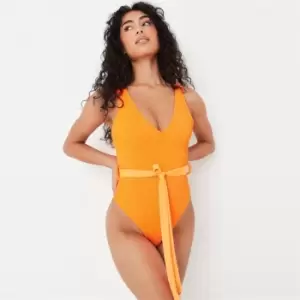 Missguided Plunge Tie Waist Swimsuit - Orange