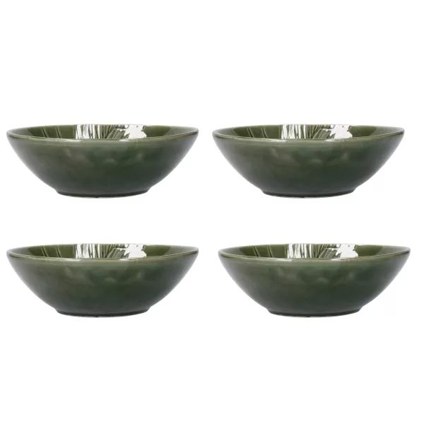 image of Jardin Stoneware Pasta Bowls, Set of 4, 20cm, Green