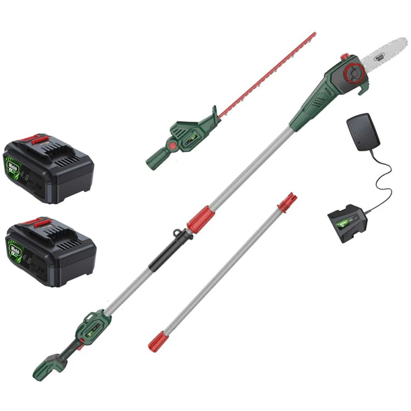 Image of Webb Eco WEV20PSHT 20v Cordless Long Reach Hedge Trimmer 500mm and Pruner Attachment 2 x 4ah Li-ion Battery Charger WEV20PSHTB42