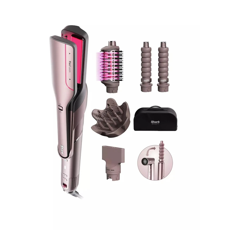 Image of SHARK HD652SUK FlexFusion Straight 5-in-1 Air Styler & Hair Dryer with Storage Case - Cosmic Blush, Black,Pink 622356302258