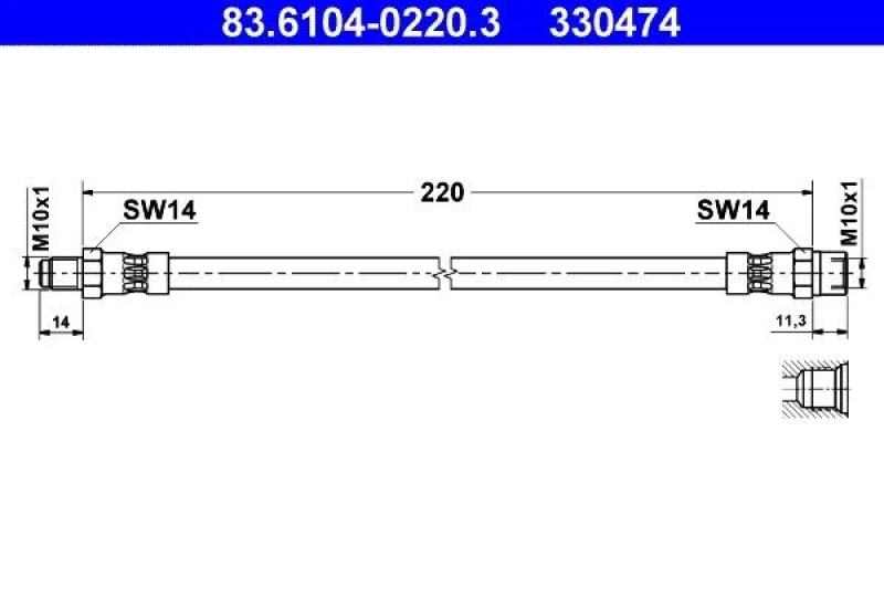 Image of ATE 83.6104-0220.3 Brake Hose Brake Hose (83)