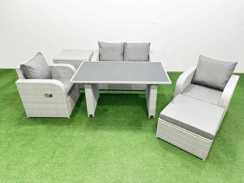 Image of Fimous Outdoor Rattan Garden Furniture Dining Set 5-seater with Side Table in Light Grey Light Grey Unisex