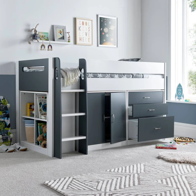 Image of Bedmaster Lacy Storage Mid Sleeper Bed And Memory Foam Mattress Grey