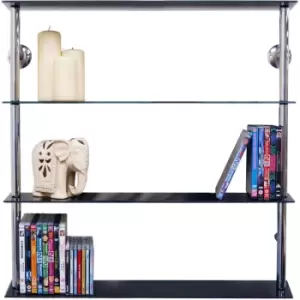 Image of Maxwell - Wall Mounted Wide Glass 195 cd / 140 dvd Storage Shelves - Black / Silver - Chrome / Black