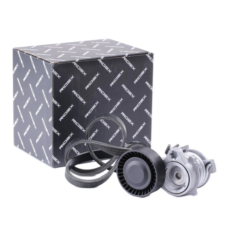 Image of RIDEX 542R1034 V-ribbed belt set with tensioner arm, tensioner pulley V-Ribbed Belt Set (542)
