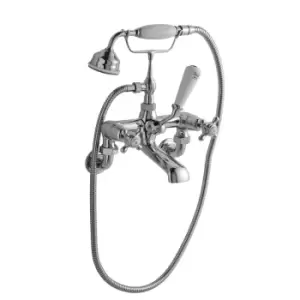 image of Hudson Reed White Topaz With Crosshead & Domed Collar Wall Mounted Bath Shower Mixer - Chrome / White