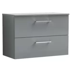 Arno Gloss Cloud Grey 800mm Wall Hung 2 Drawer Vanity Unit with Worktop - ARN1326W - Cloud Grey - Nuie