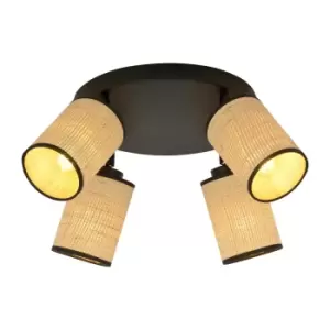 Image of Yoga Black Ceiling Spotlight Clusters with Brown Fabric Shades, 4x E14