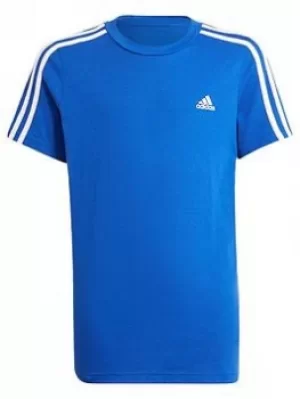 Image of adidas Boys Junior B 3S Tee, Blue/White, Size 3-4 Years