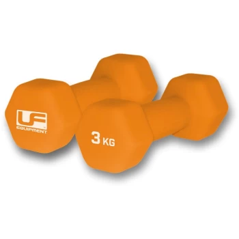 image of Urban Fitness Hex Dumbbells - Neoprene Covered (Pair) - 2 x 3kg - Orange -