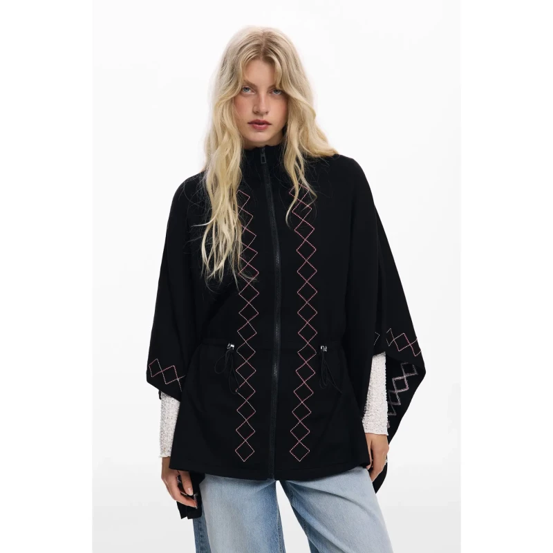 Image of Desigual Embroidered womens poncho Desigual Aldama Noir Female TU