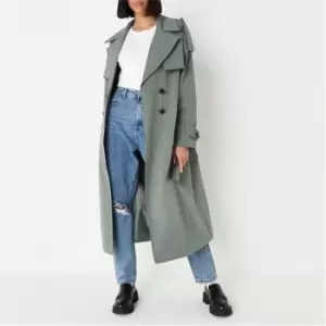 image of Missguided Longline Belted Trench Coat - Green