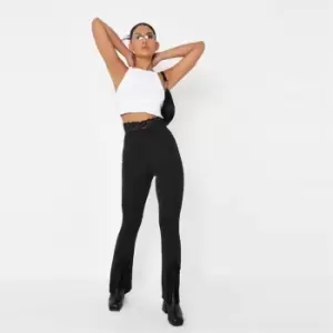 image of Missguided Slinky Lace Trim Flare Trouser - Black