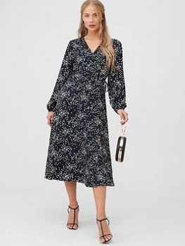 Image of Wallis Confetti Print Waterfall Wrap Dress - Black, Size 10, Women