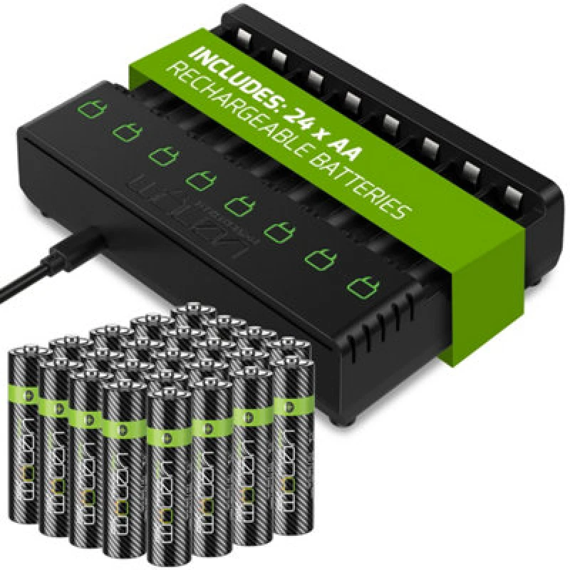 Image of Venom Rechargeable Battery Charging Dock plus 24 x AA 2100mAh Batteries Black unisex