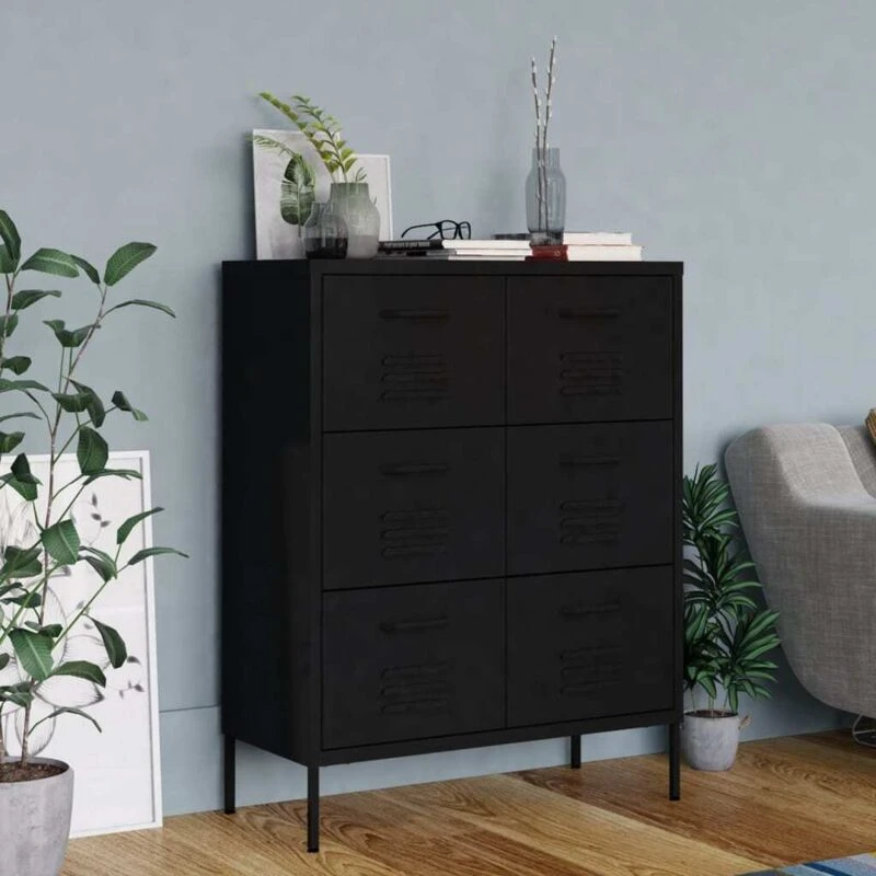 Image of VIDAXL Drawer Cabinet Black 80x35x101.5cm Steel Vidaxl 8720286564639