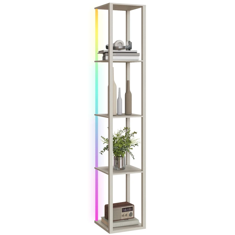Image of HOMCOM RGB LED Floor Lamp with Shelves and Remote Control for Bedroom, Oak, Yellow B31-553V70AK