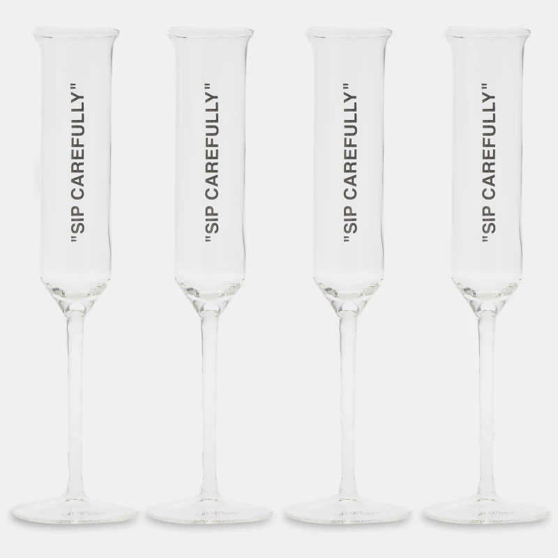 Image of Off White Flute Champagne Glasses Silver unisex One Size