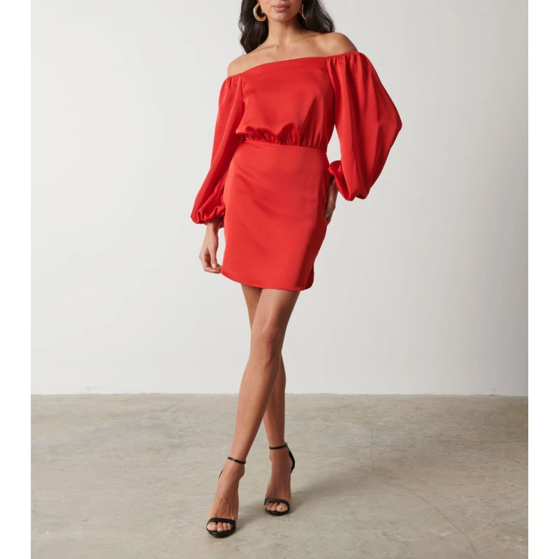 Image of Pretty Lavish Womens P Fern Off-Shoulder Bardot Mini Dress Red female 6 (2XS)