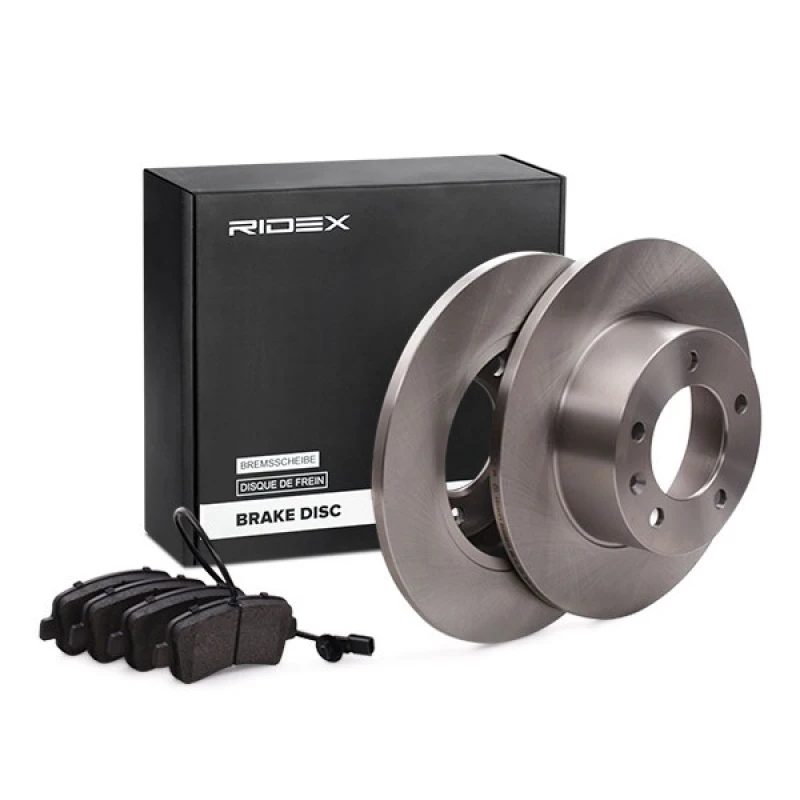 Image of RIDEX 3405B0425 Brake disc and pads set Rear Axle, Brake Disc Type: Solid Brake Set,disc brakes (3405)