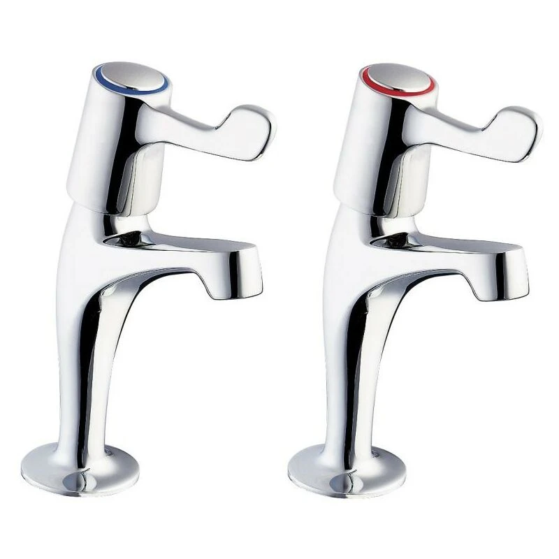 Image of BUYAPARCEL Buyaparcel - Hot Cold Long Lever Kitchen Sink Pillar Taps Chrome Plated 1/2'' Outlet - Pair 6970882532224