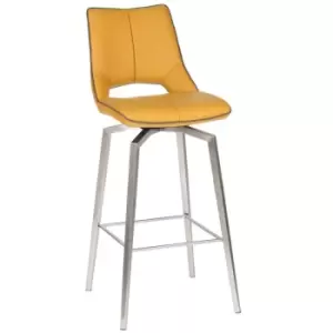 Modern Yellow Leather Bar Swivel Chair Stool With Solid Metal Legs - Yellow - Fwstyle