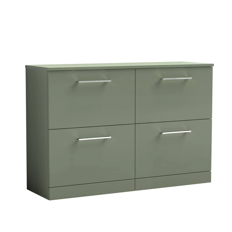 Image of Balterley Level 1200mm Floor Standing 4 Drawer Vanity Unit & Worktop Satin Green Green Unisex