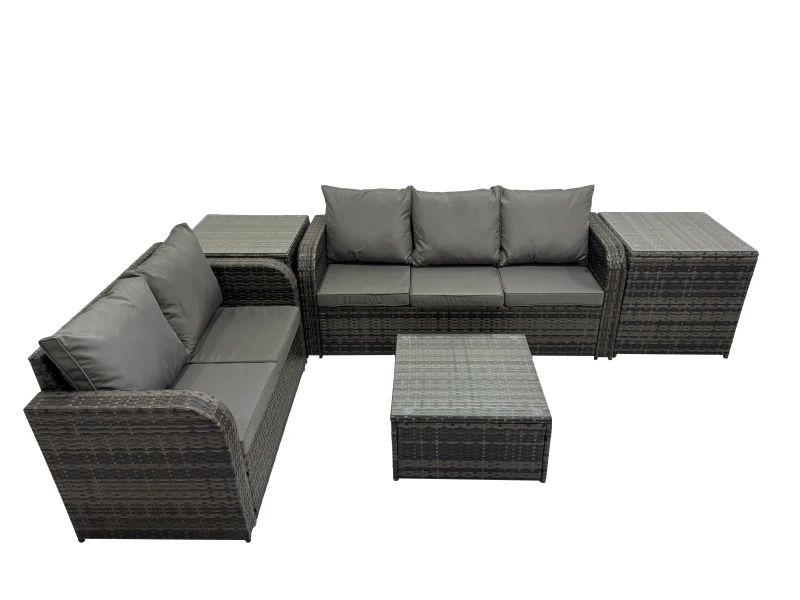 Image of Fimous Love Sofa Square Coffee Table Sets with 2 Side Tables 2 Small Stools in Dark Grey Dark Grey Unisex