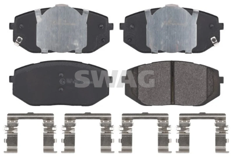 Image of SWAG 33 10 9107 Brake pad set Front Axle, with acoustic wear warning, with fastening/mounting material, with fastening material Brake Pad Set,disc br