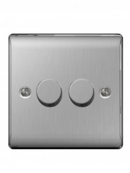 image of British General Brushed Steel 400 Watt 2G Push Dimmer