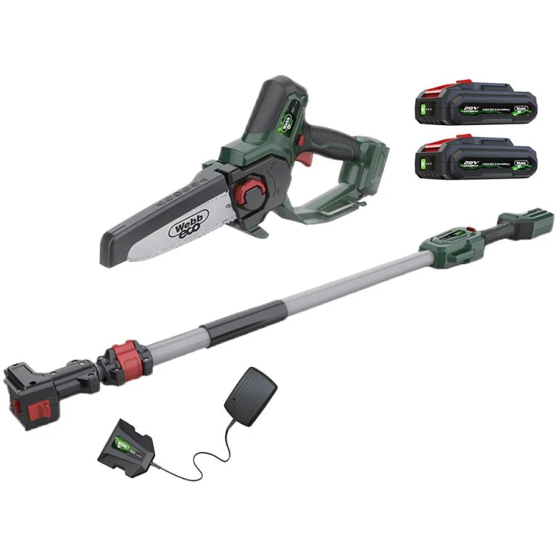 Image of Webb Eco WEV20EXTPS 20v Cordless Pruning Saw 150mm with Extension Pole 2 x 2ah Li-ion Battery Charger WEV20EXTPSB22