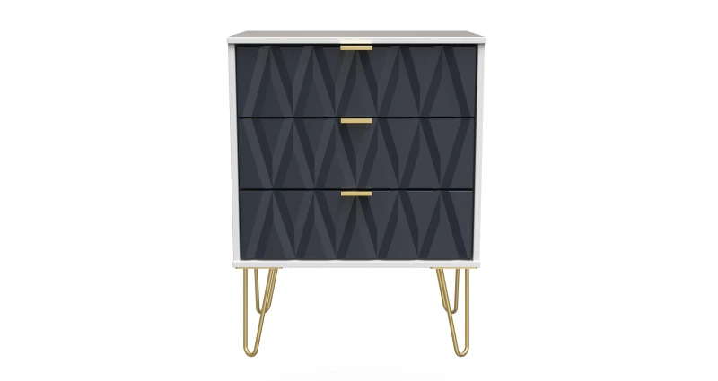 Image of Welcome Furniture Ready Assembled Diamond 3 Drawer Chest In Indigo Matt & White, Blue DIF023IMW