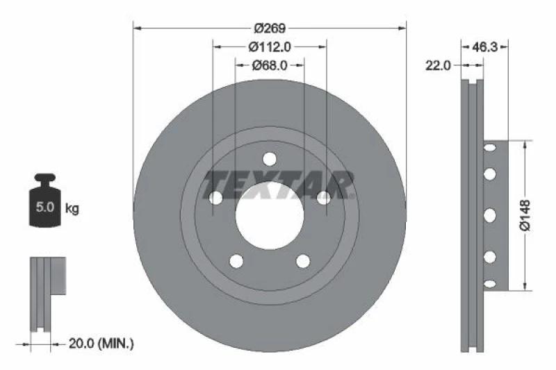 Image of Brake disc TEXTAR 92098400