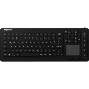 image of Keysonic KSK-6231 INEL (DE) USB Keyboard German, QWERTZ, Windows Black Silicone cover, Water-proof (IPX7), Backlit, Built-in touchpad, Mouse buttons