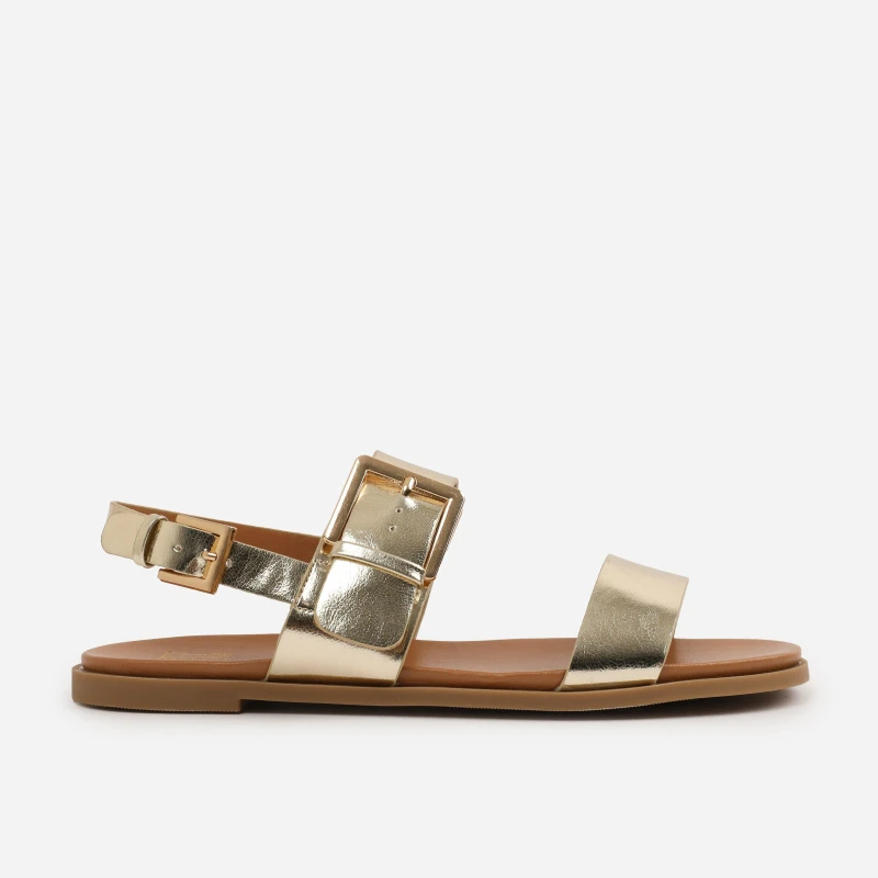 Image of Wheres That From Wide-Fit Gold-Metallic PU Camilla Classic Flat San Metallic Gold female 4