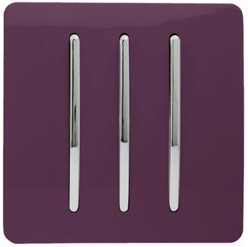 Image of Trendiswitch Trendi 3 Gang 2 Way Artistic Modern Glossy 10 Amp Rocker Tactile Light Switch Plum
