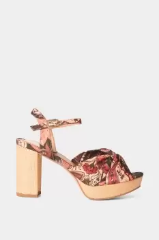 image of 70's Paisley Knot Front Raffia Platform Heels