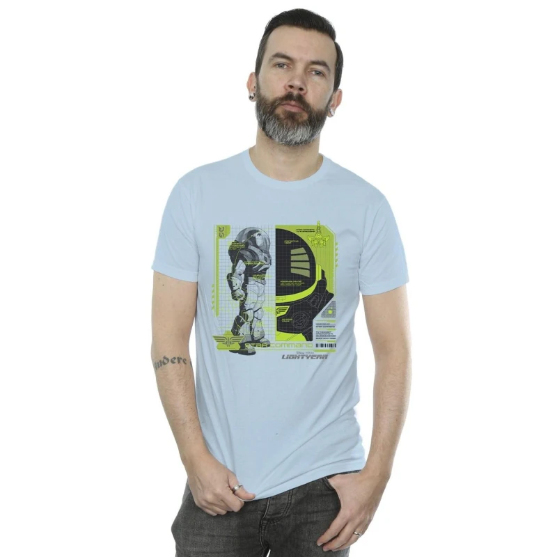 Image of Disney Men Lightyear Buzz Tech Panel T-Shirt in Baby Blue Size: Small Baby Blue S Male 5059934401983