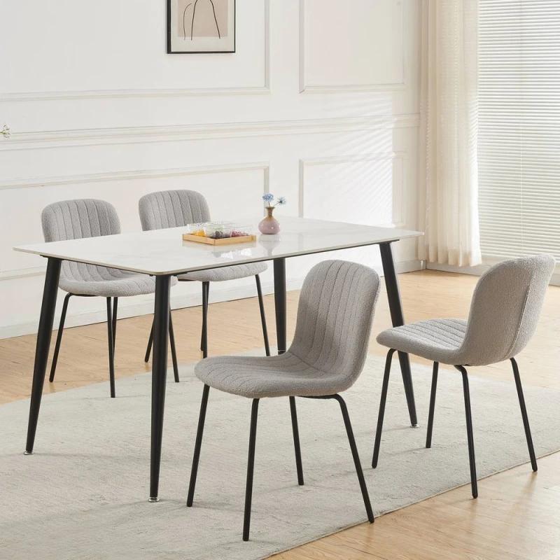 Image of MCC Direct Bella Luxe Set of 4 Teddy Faux Fur Dining Chairs in Light Grey Light Grey Unisex