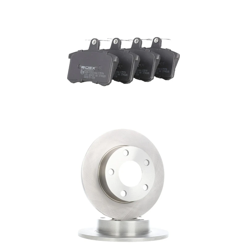 Image of RIDEX 3405B2194 Brake disc and pads set Rear Axle, Brake Disc Type: Solid, excl. wear warning contact Brake Set,disc brakes (3405)