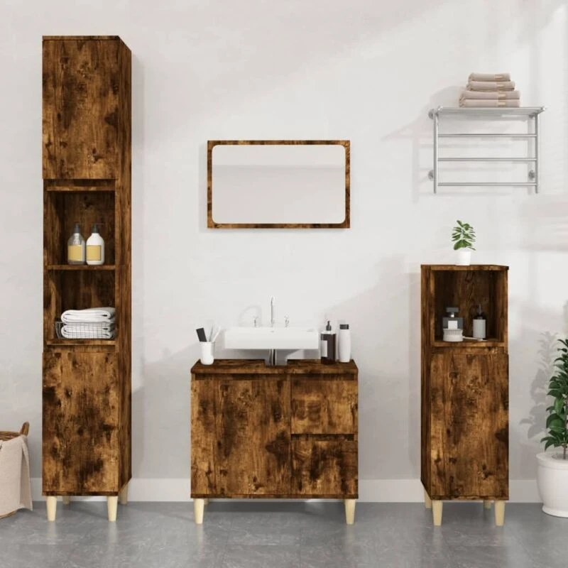 Image of Vidaxl Bathroom Cabinet Smoked Oak 30X30X190 Cm Engineered Wood