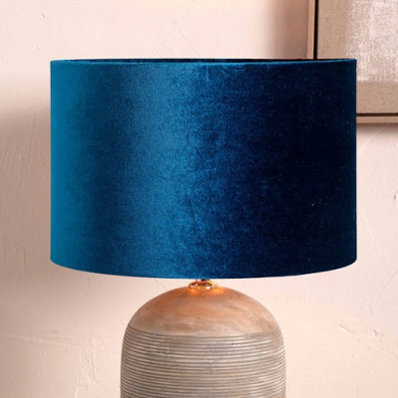 Image of Pacific Lifestyle 25Cm Royal Blue Velvet Cylinder Lampshade For Table Lamps